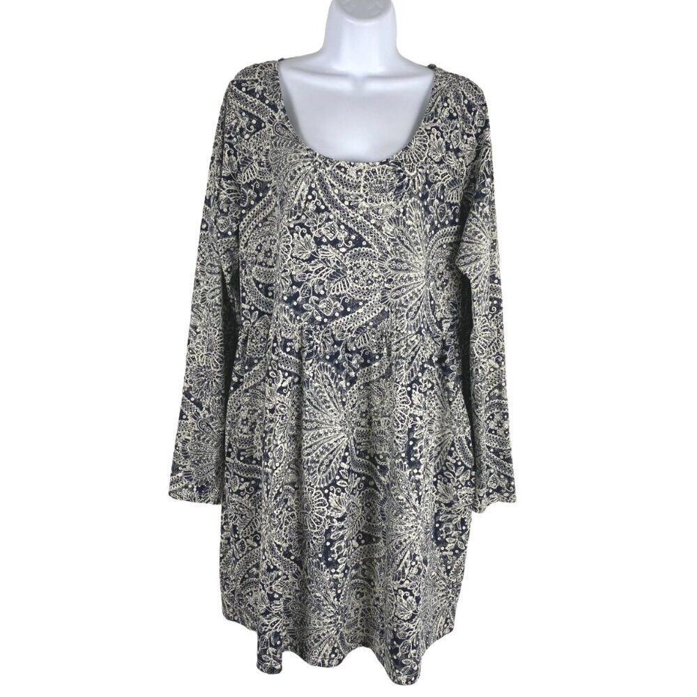 Peruvian Connection Dress Large Paisley Print Pima Cotton Long Sleeve DR-1444